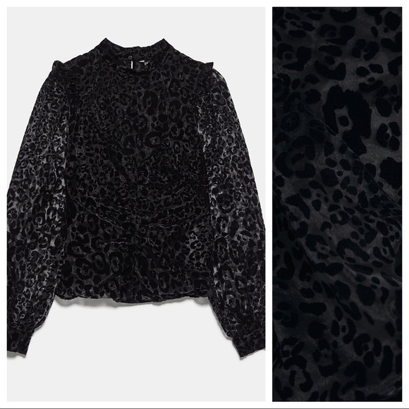 NWT. Zara Black Semi-sheer Blouse. Size XS, M. - Picture 4 of 8